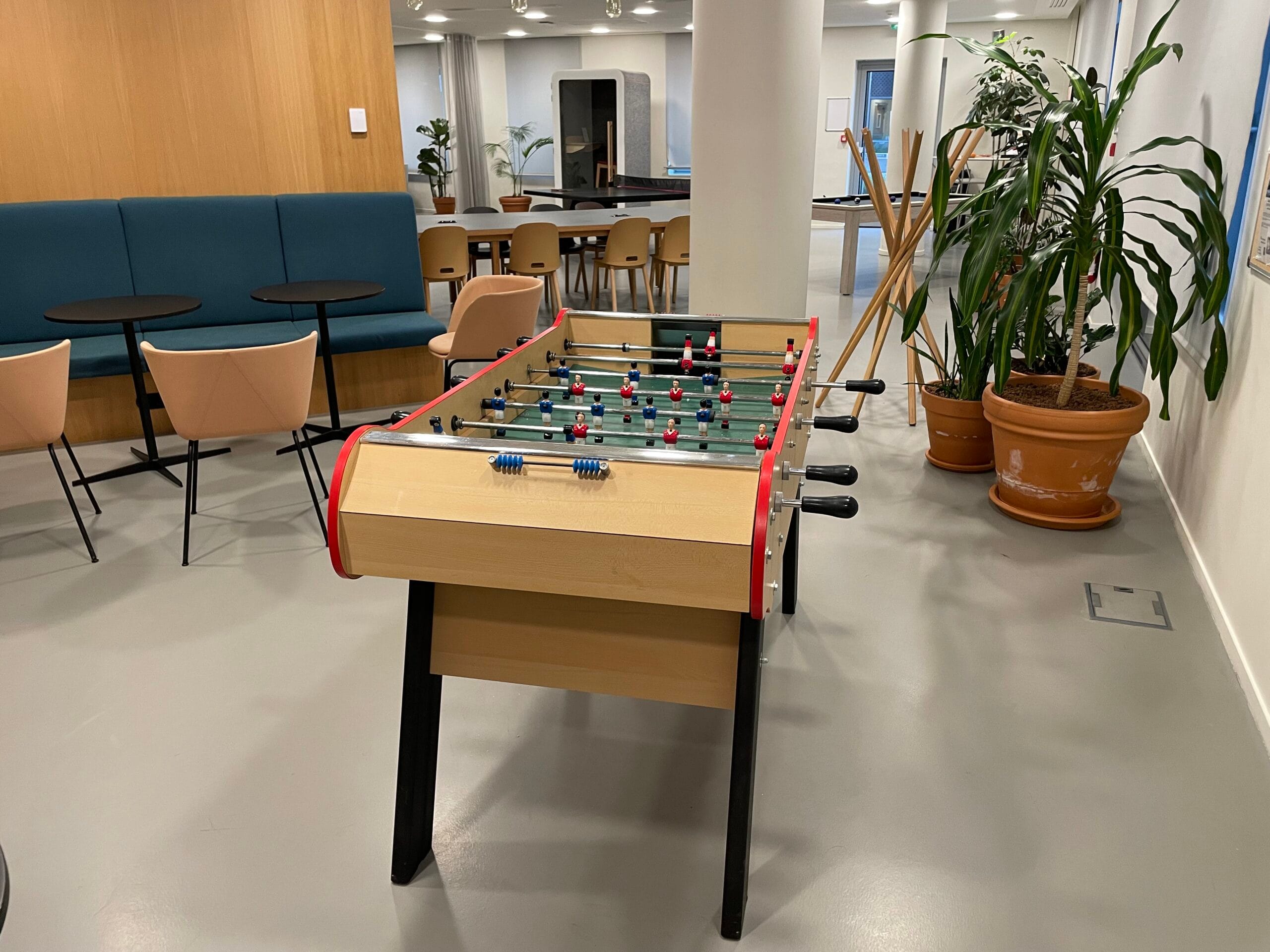 Foosball table for fun student activities and cultural exchange during breaks